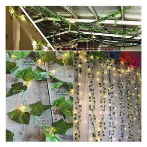 12 Pack Ivy Garland Hanging Plant 84 feet with 80 LED String Lights